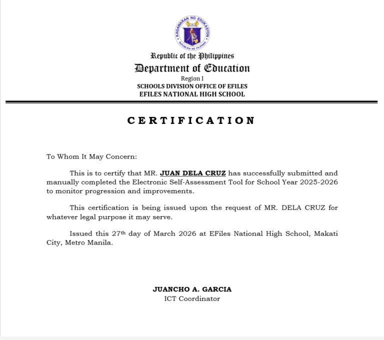 E-SAT Completion Certificate