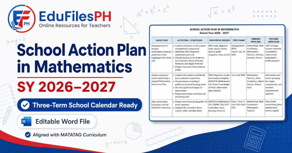 Sample Action Plan In Math School Action Plan in Mathematics for SY 2026–2027 | Free Download ...