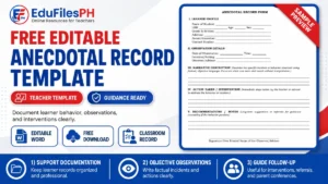 Free editable anecdotal record template for teachers with learner profile and observation form preview