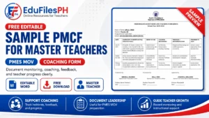 Sample PMCF for Master Teachers PMES MOV template with coaching and monitoring form preview