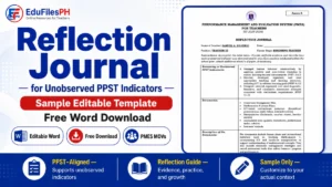 Free editable sample reflection journal for unobserved PPST indicators for PMES MOVs