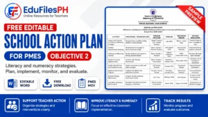 Free editable school action plan sample for PMES Objective 2 on literacy and numeracy strategies