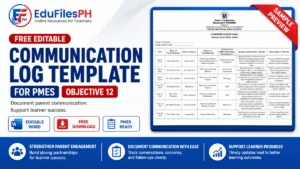 Free editable Communication Log Template for PMES Objective 12 MOV with sample parent communication records